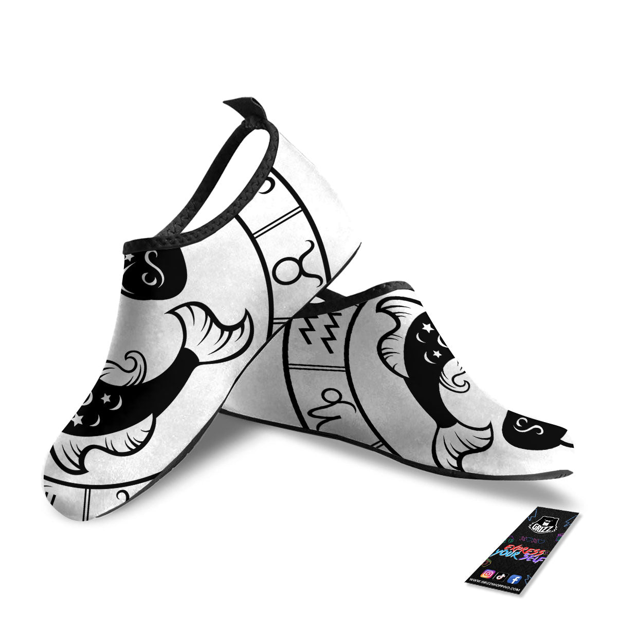 Pisces Sign White And Black Print Water Shoes-grizzshop