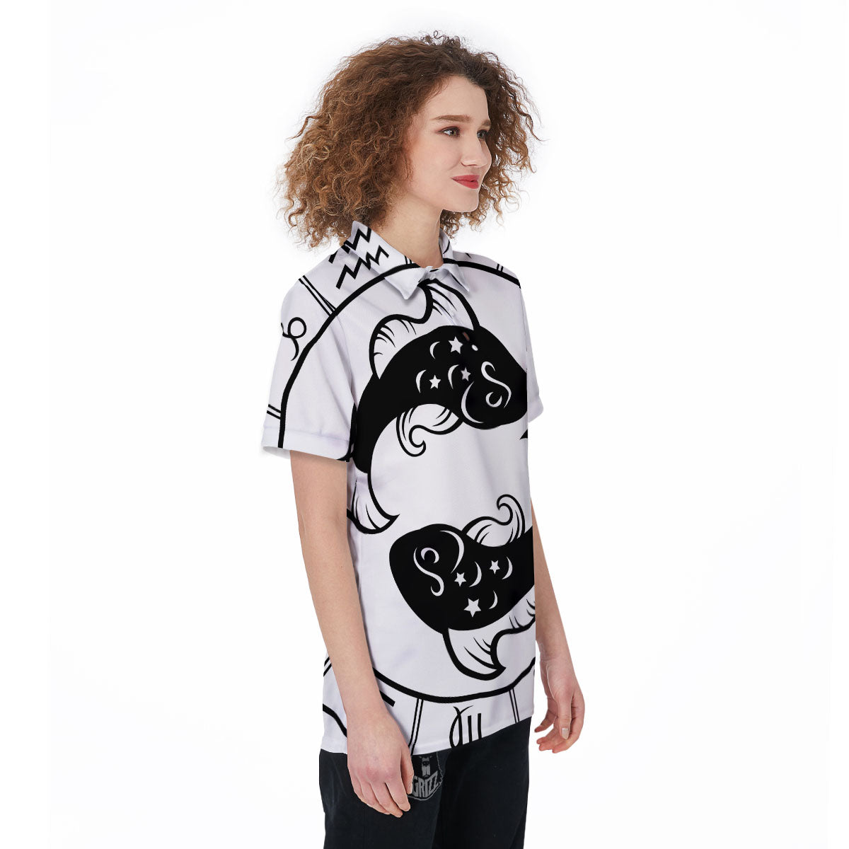 Pisces Sign White And Black Print Women's Golf Shirts-grizzshop