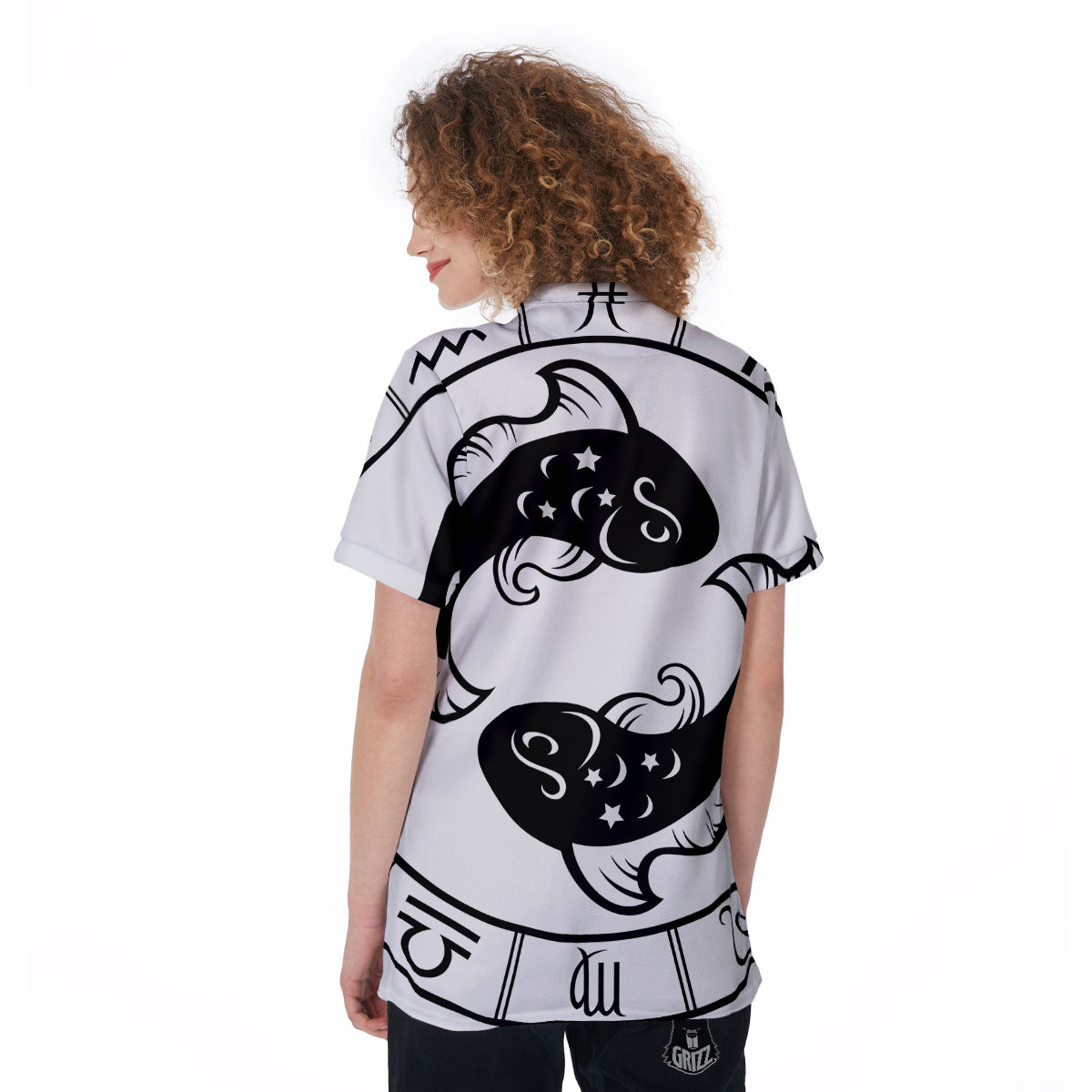 Pisces Sign White And Black Print Women's Golf Shirts-grizzshop