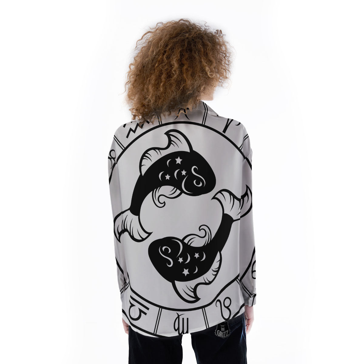 Pisces Sign White And Black Print Women's Long Sleeve Shirts-grizzshop