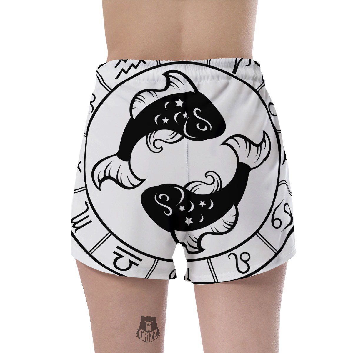 Pisces Sign White And Black Print Women's Shorts-grizzshop