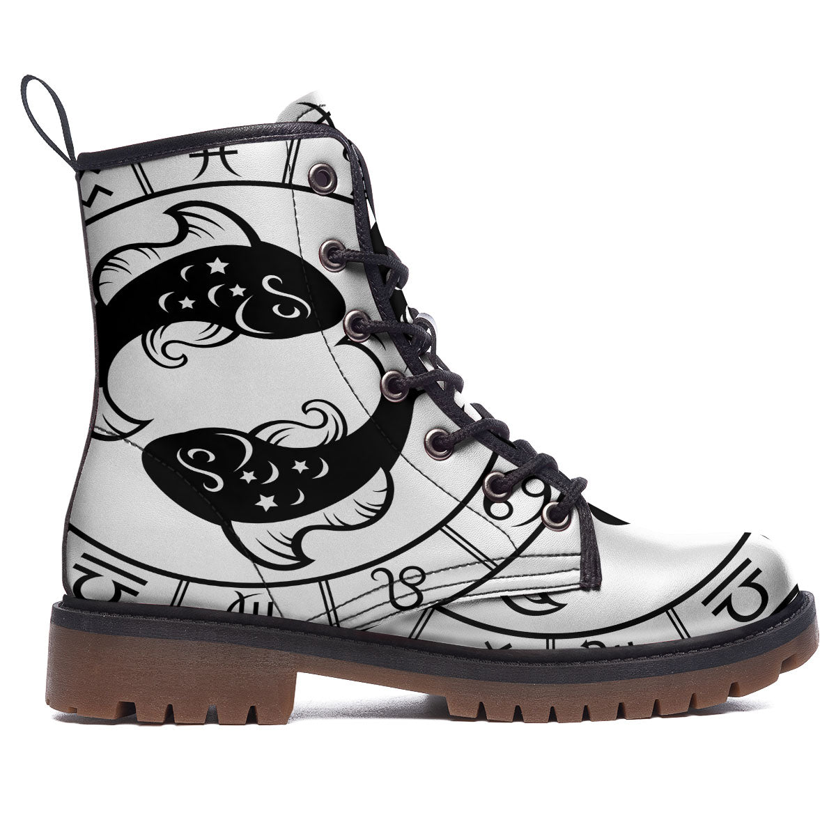 Pisces Sign White And Black Print Work Boots-grizzshop