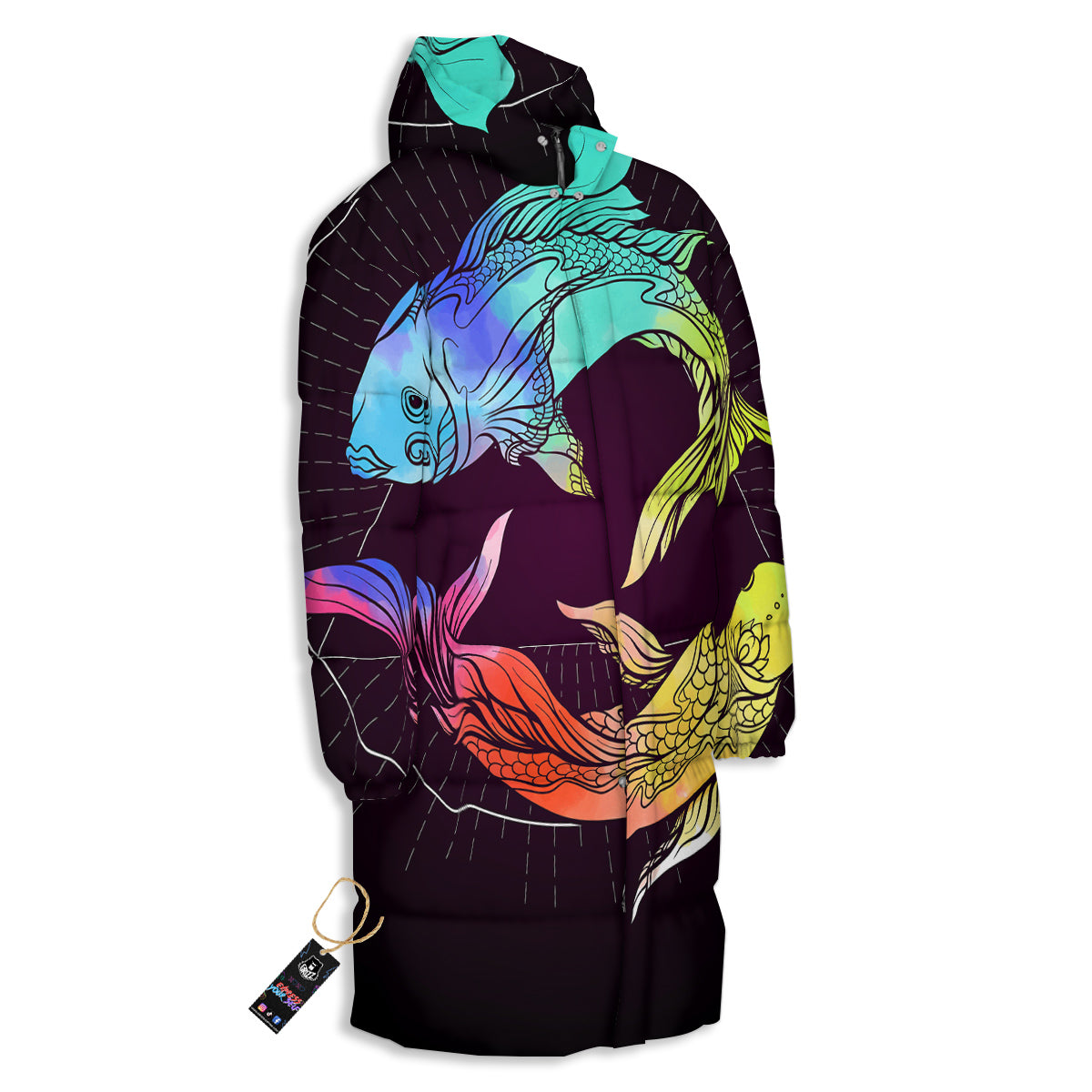 Pisces Sign Colorful Print Long Down Jacket