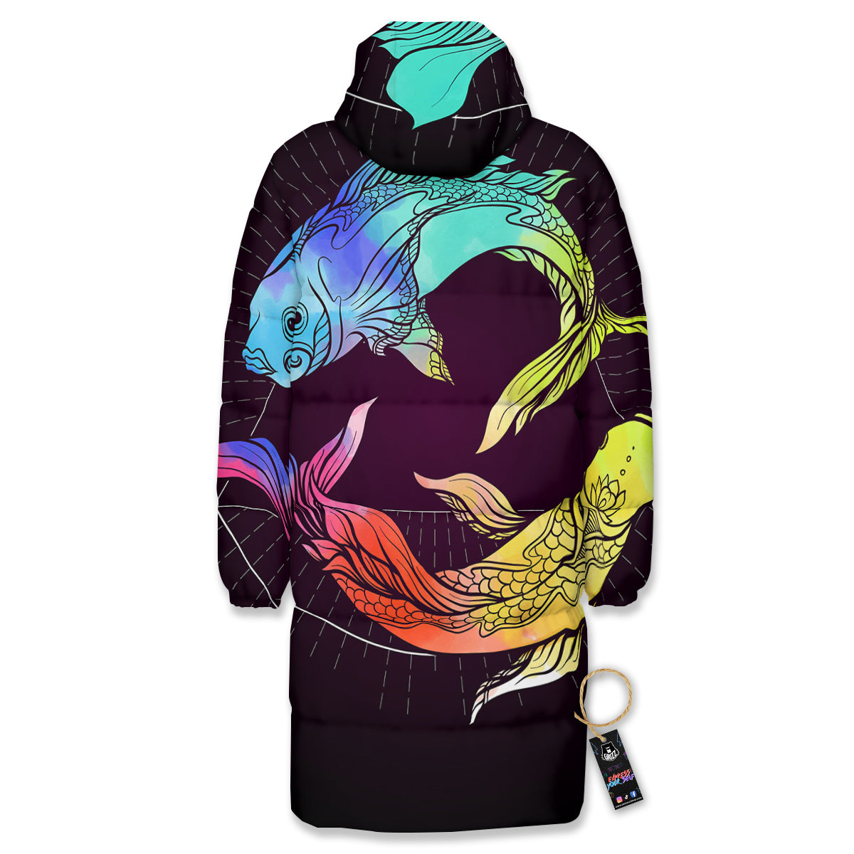 Pisces Sign Colorful Print Long Down Jacket