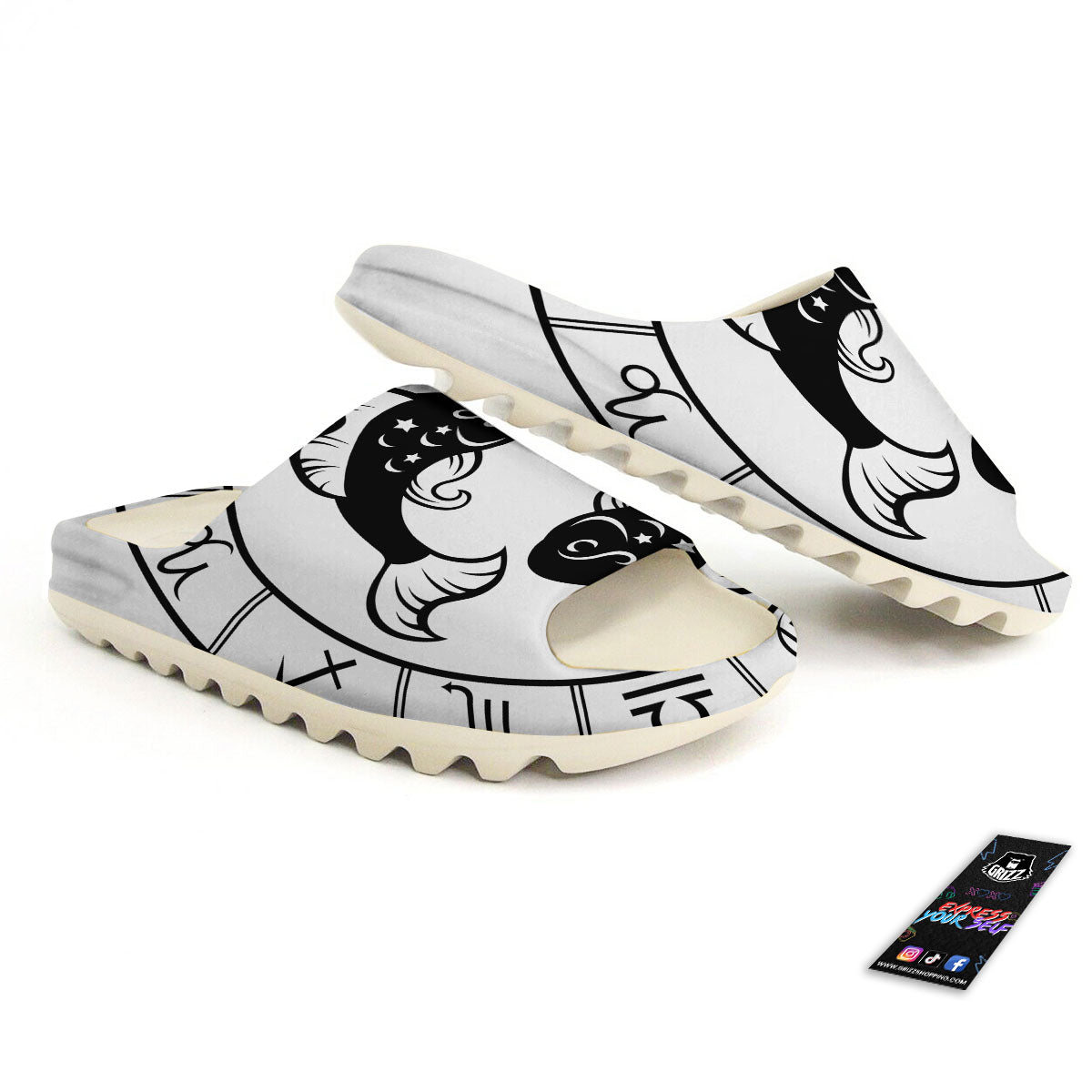 Pisces Sign White And Black Print Sandals-grizzshop