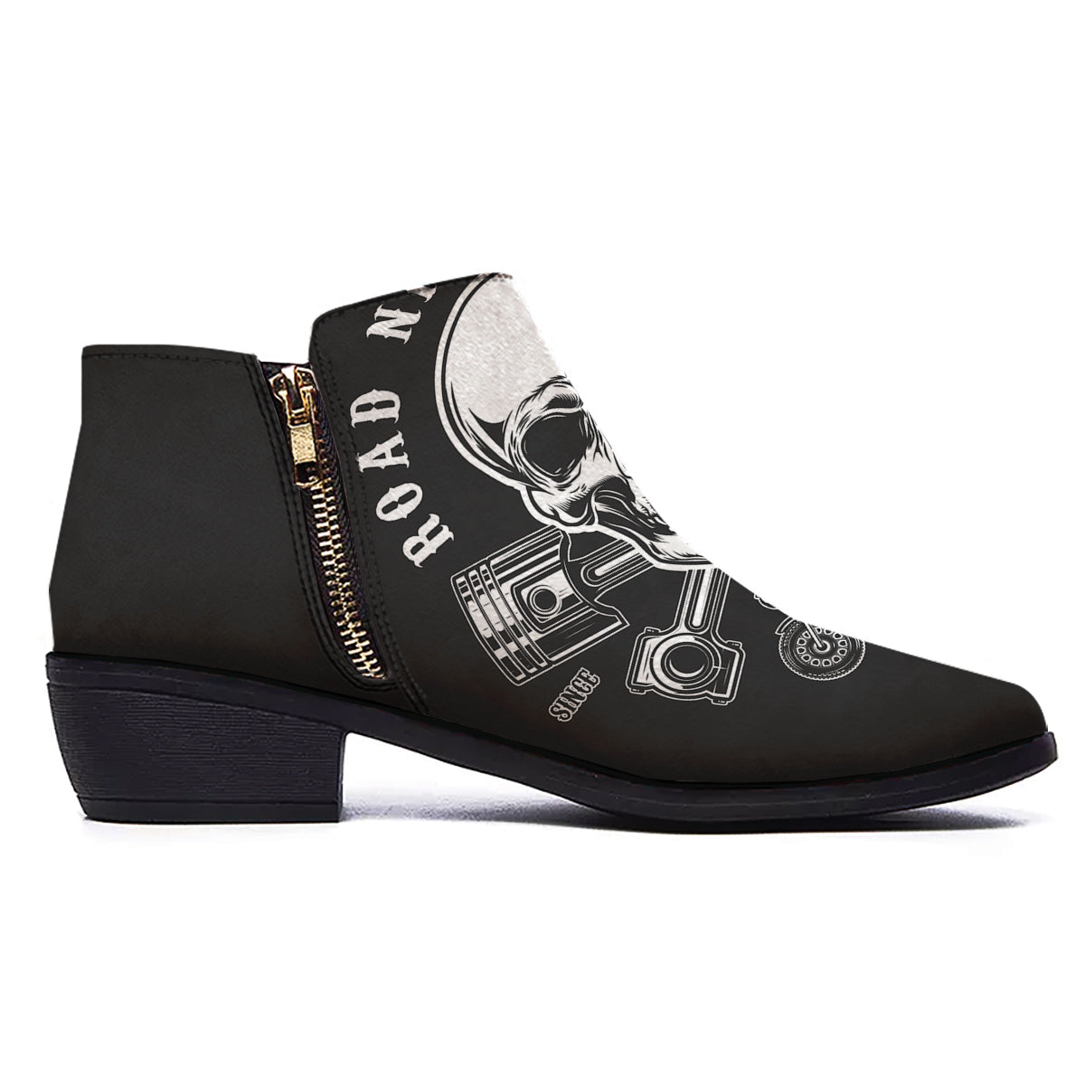 Piston Skull Mechanic Cross Print Ankle Boots-grizzshop