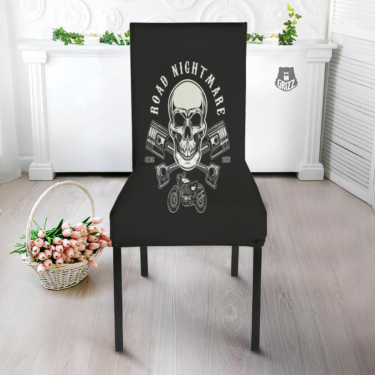 Piston Skull Mechanic Cross Print Dining Chair Slipcover-grizzshop