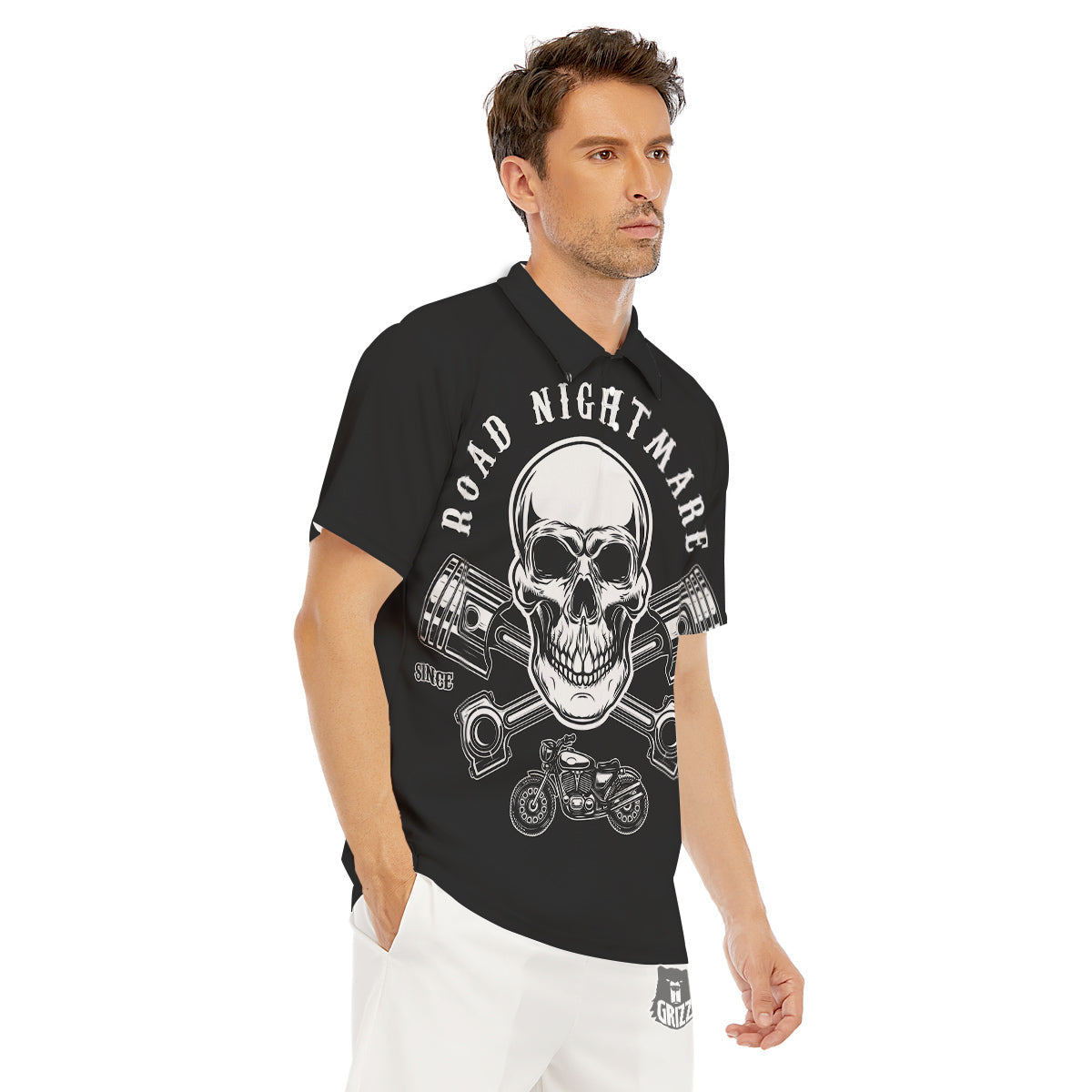 Piston Skull Mechanic Cross Print Men's Golf Shirts-grizzshop