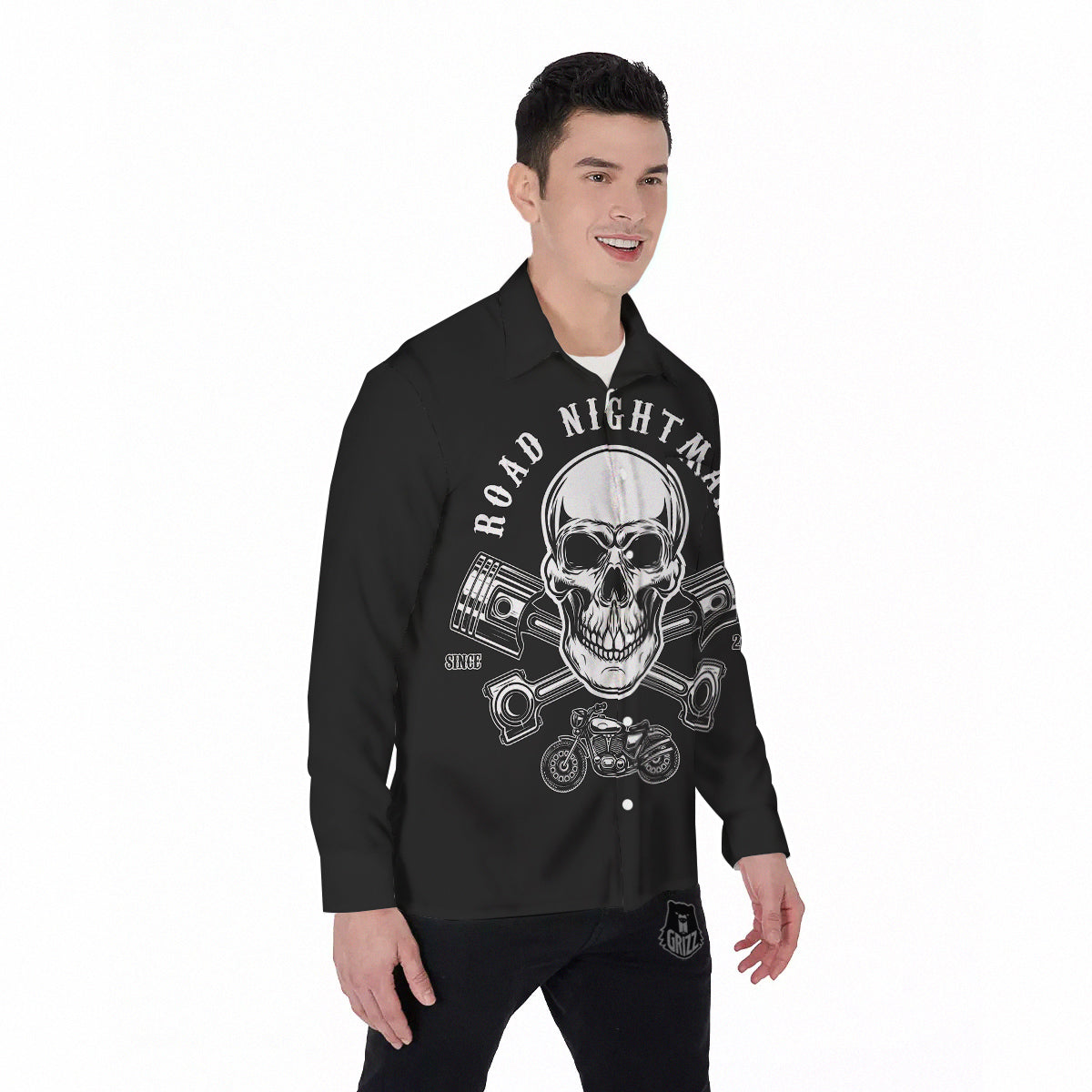 Piston Skull Mechanic Cross Print Men's Long Sleeve Shirts-grizzshop
