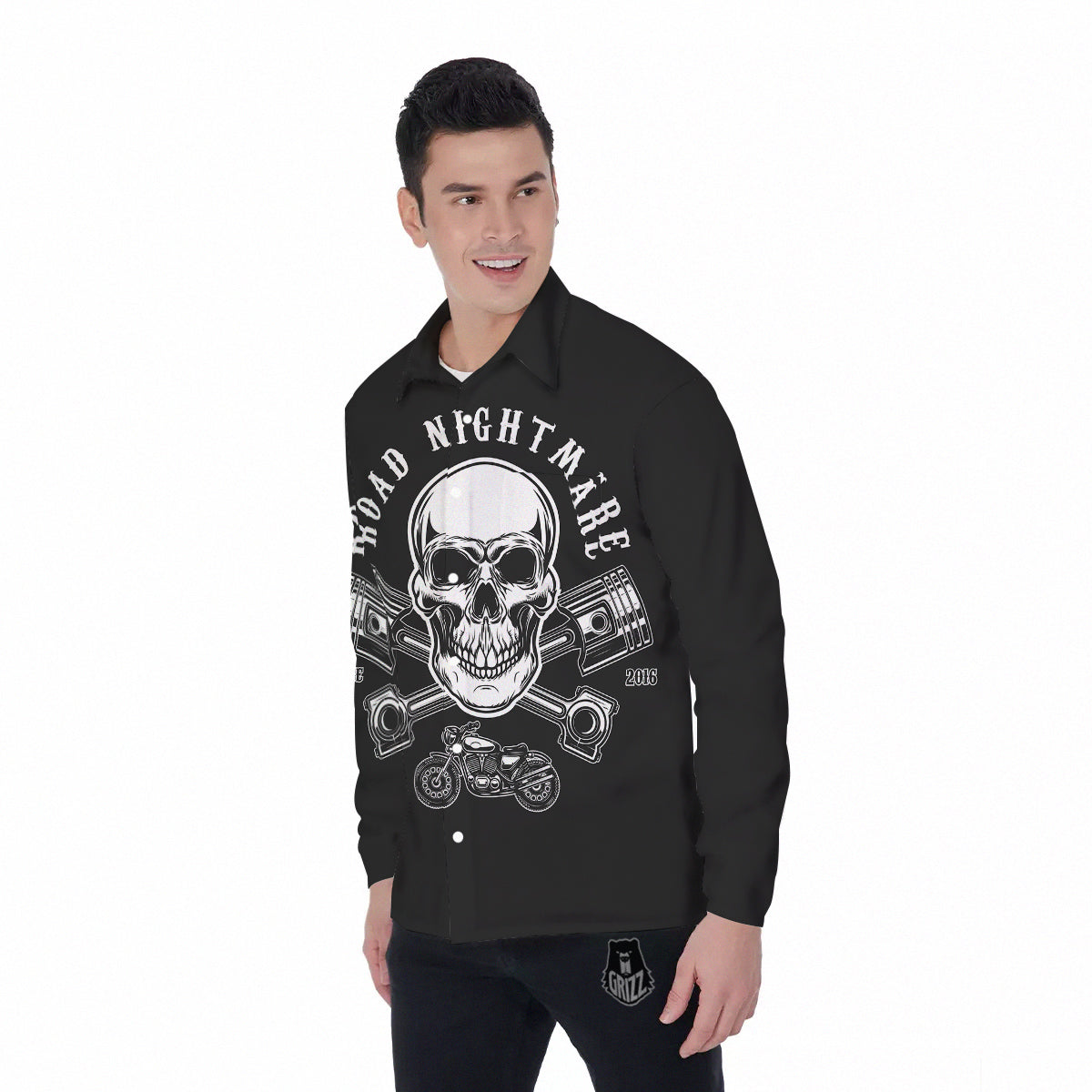 Piston Skull Mechanic Cross Print Men's Long Sleeve Shirts-grizzshop
