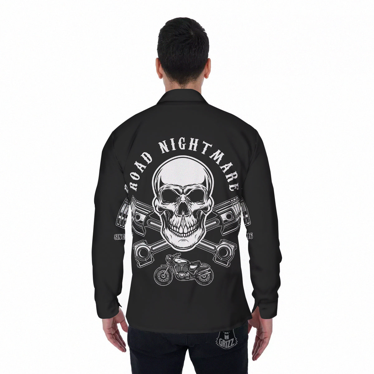 Piston Skull Mechanic Cross Print Men's Long Sleeve Shirts-grizzshop