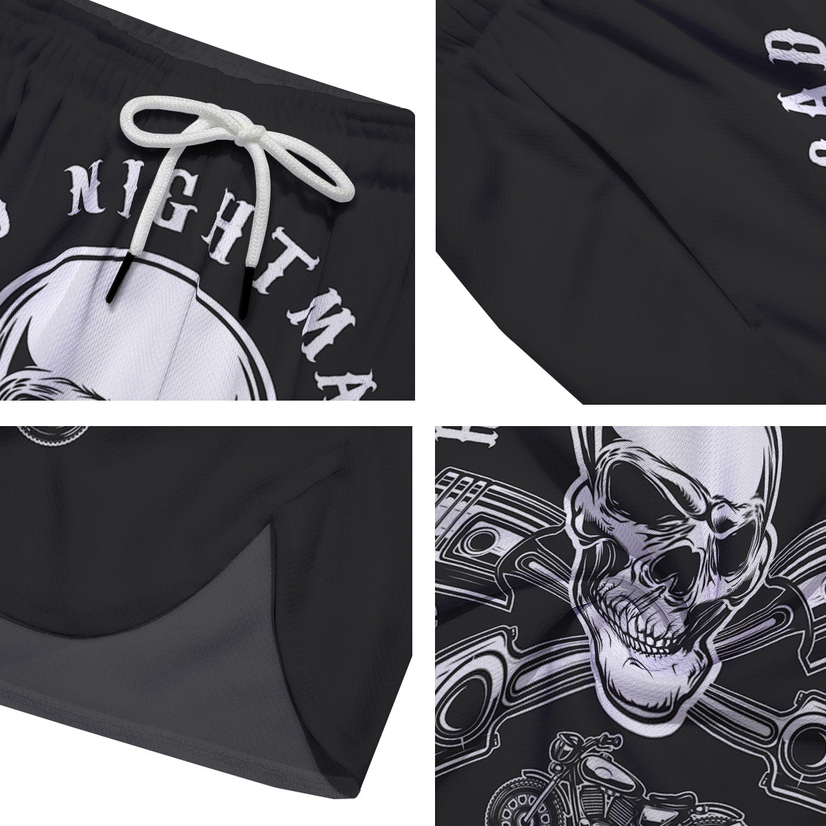 Piston Skull Mechanic Cross Print Men's Running Shorts-grizzshop