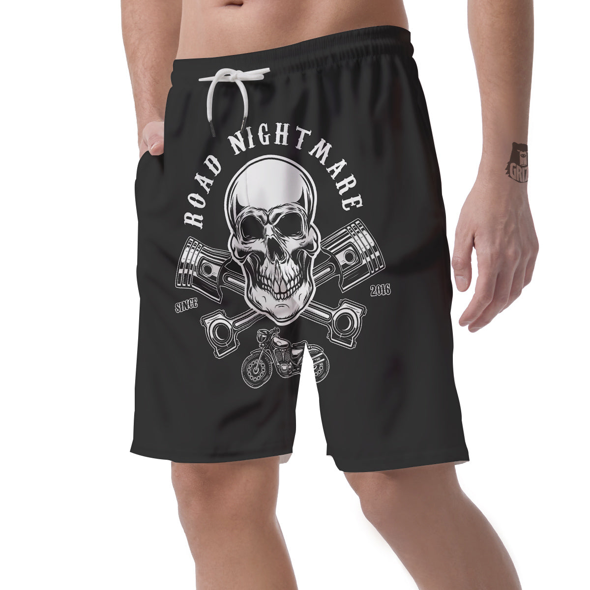 Piston Skull Mechanic Cross Print Men's Shorts-grizzshop