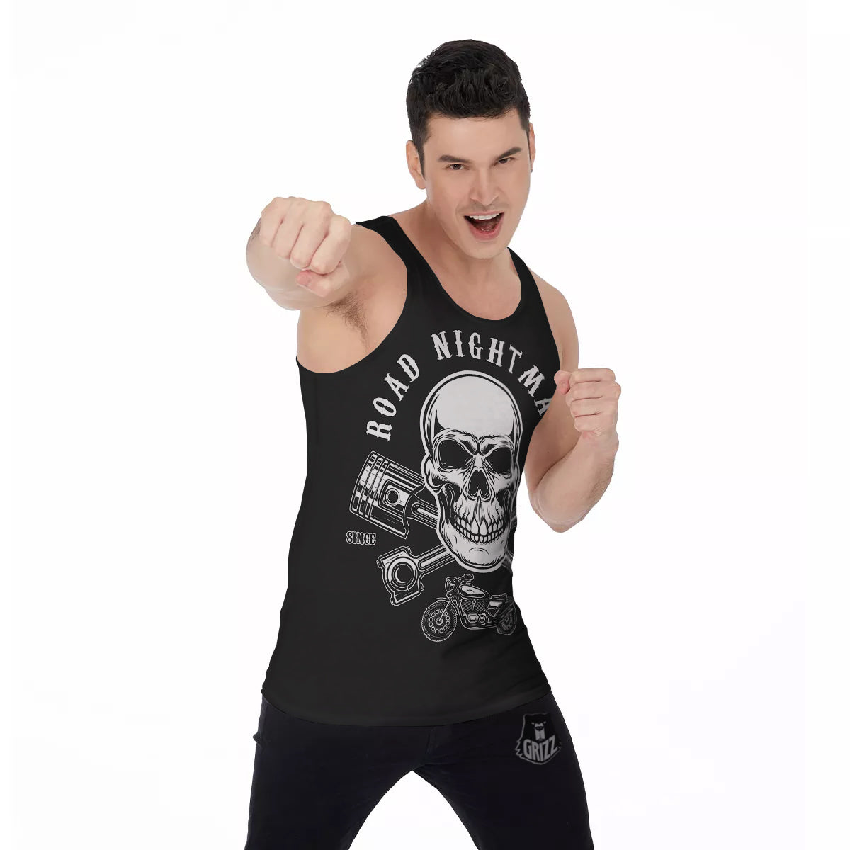Piston Skull Mechanic Cross Print Men's Tank Top-grizzshop