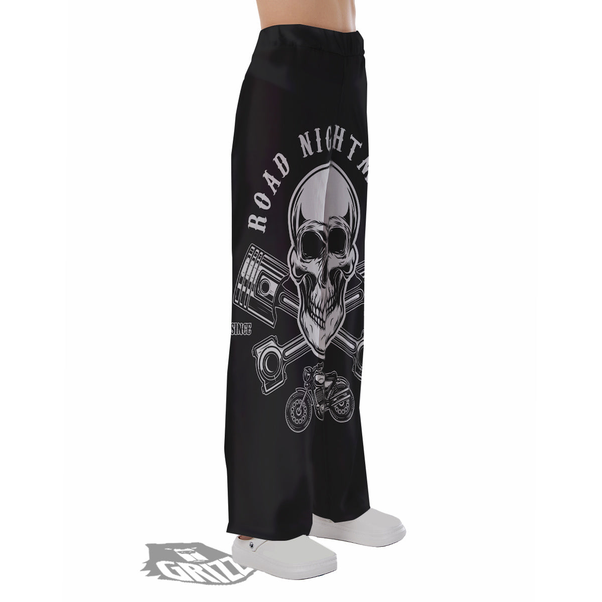 Piston Skull Mechanic Cross Print Pajama Pants-grizzshop