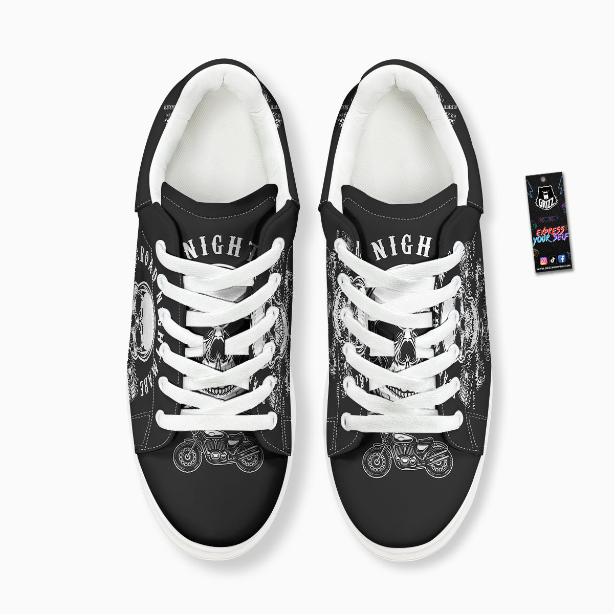 Piston Skull Mechanic Cross Print Platform Shoes-grizzshop