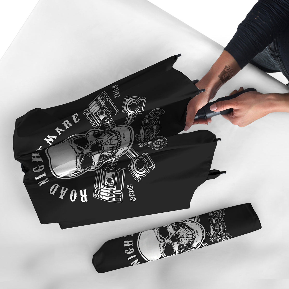 Piston Skull Mechanic Cross Print Umbrella-grizzshop
