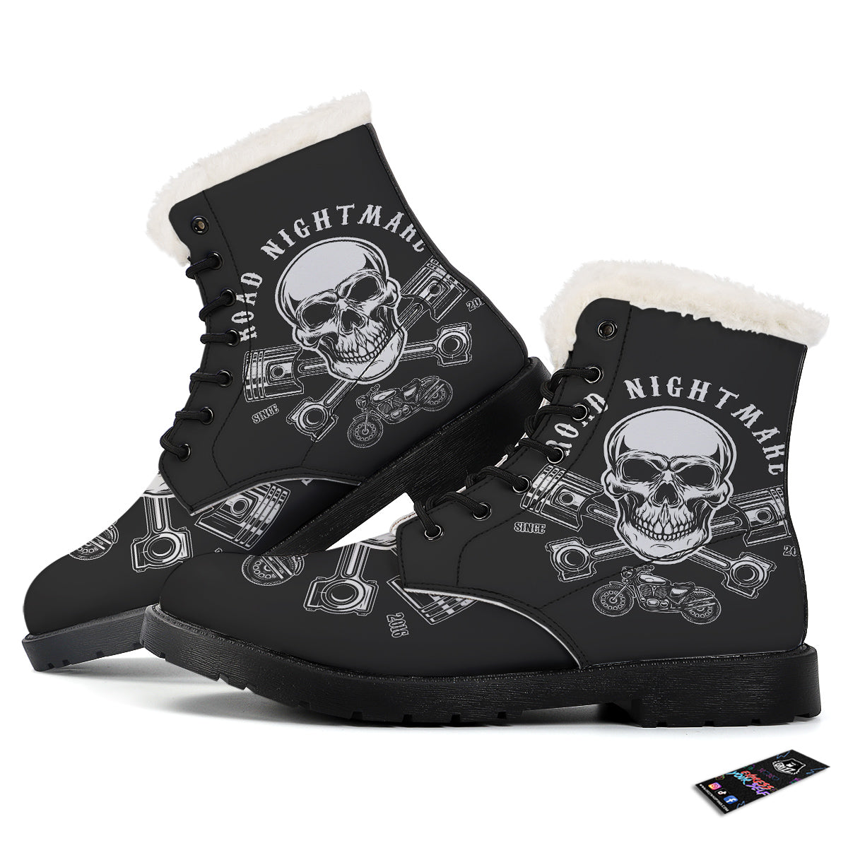 Piston Skull Mechanic Cross Print Winter Boots-grizzshop