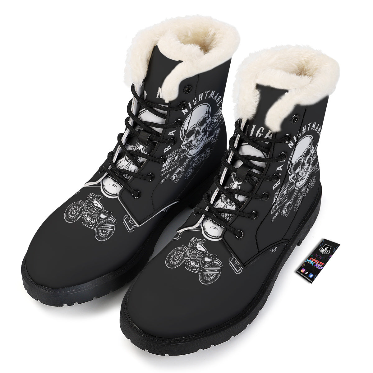 Piston Skull Mechanic Cross Print Winter Boots-grizzshop