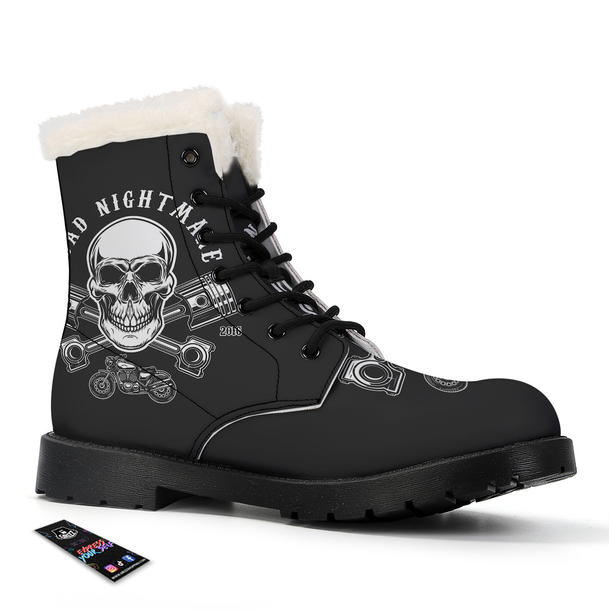 Piston Skull Mechanic Cross Print Winter Boots-grizzshop