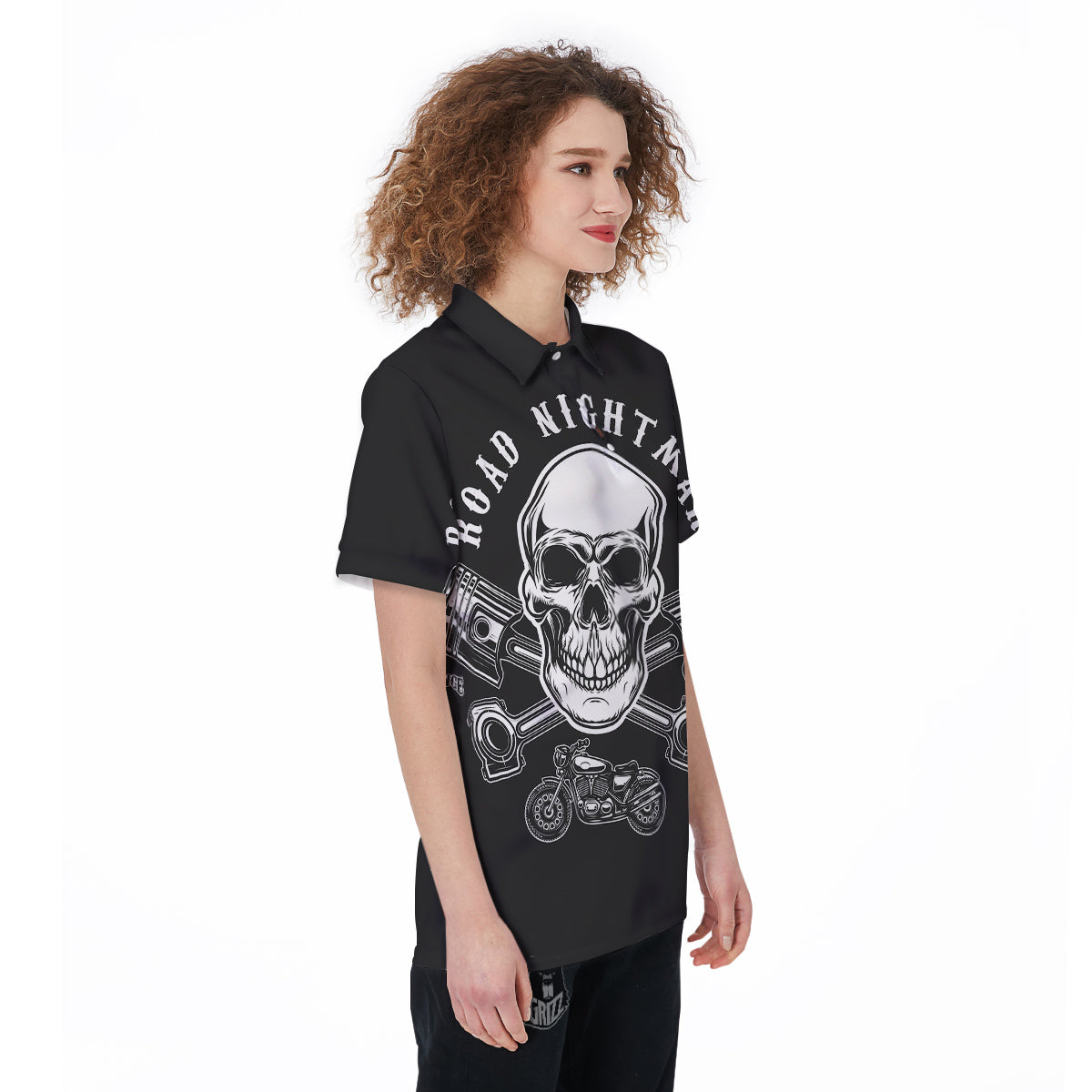 Piston Skull Mechanic Cross Print Women's Golf Shirts-grizzshop