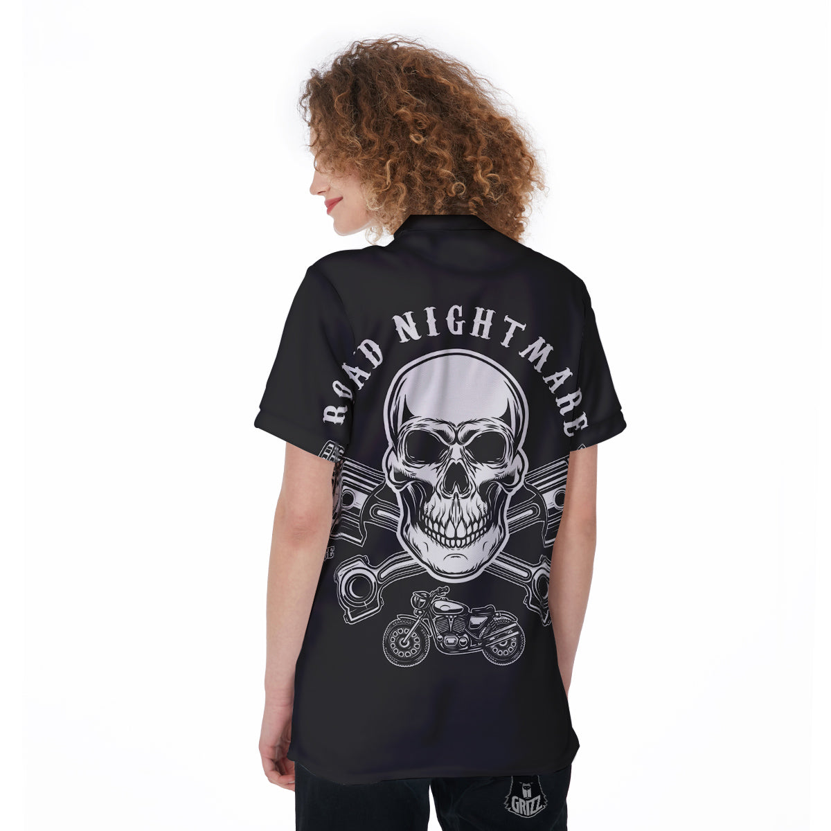 Piston Skull Mechanic Cross Print Women's Golf Shirts-grizzshop