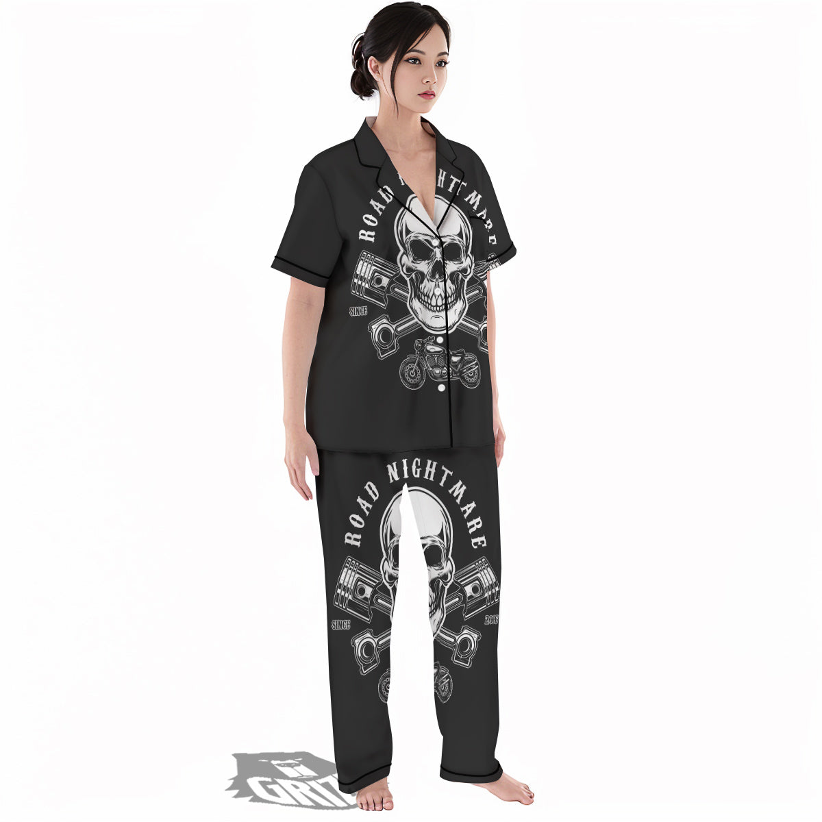 Piston Skull Mechanic Cross Print Women's Pajamas Set-grizzshop