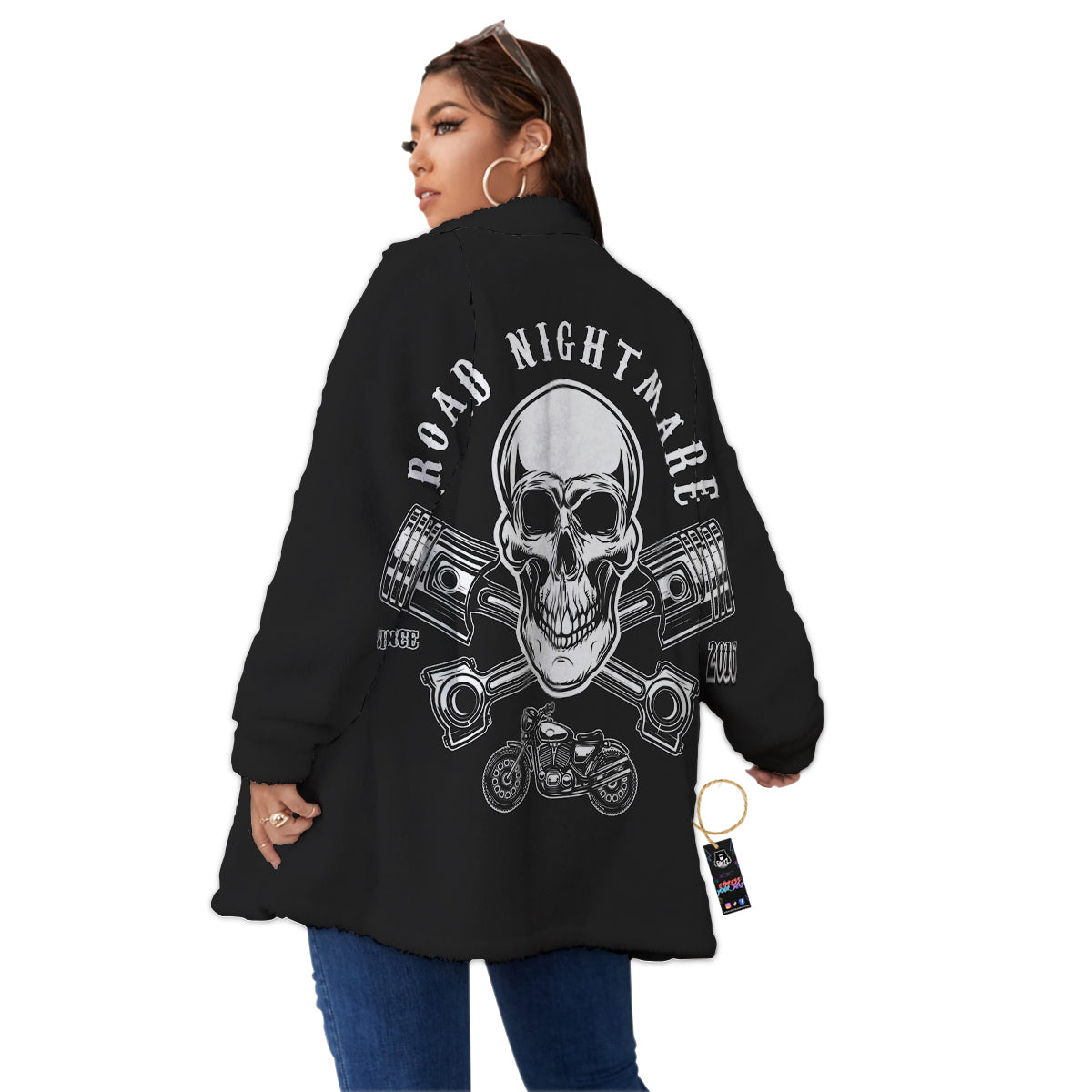 Piston Skull Mechanic Cross Print Women's Sherpa Jacket-grizzshop