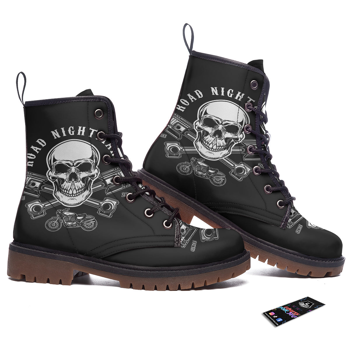 Piston Skull Mechanic Cross Print Work Boots-grizzshop