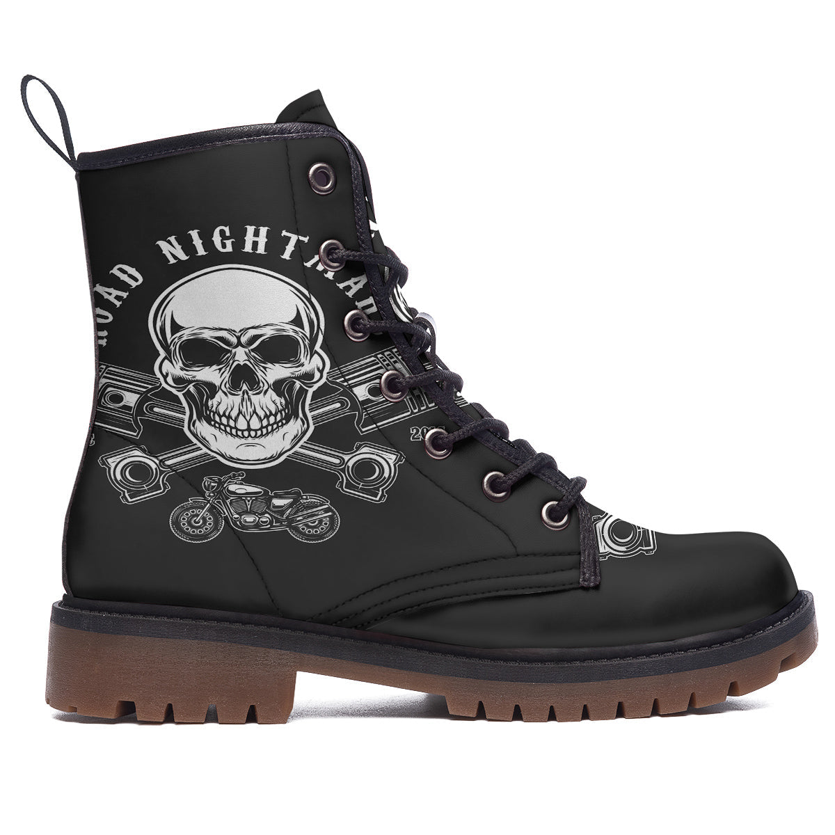 Piston Skull Mechanic Cross Print Work Boots-grizzshop