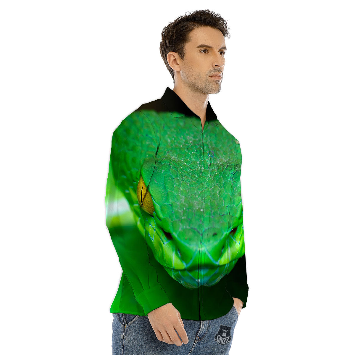 Pit Viper Green Print Men's Dress Shirts-grizzshop