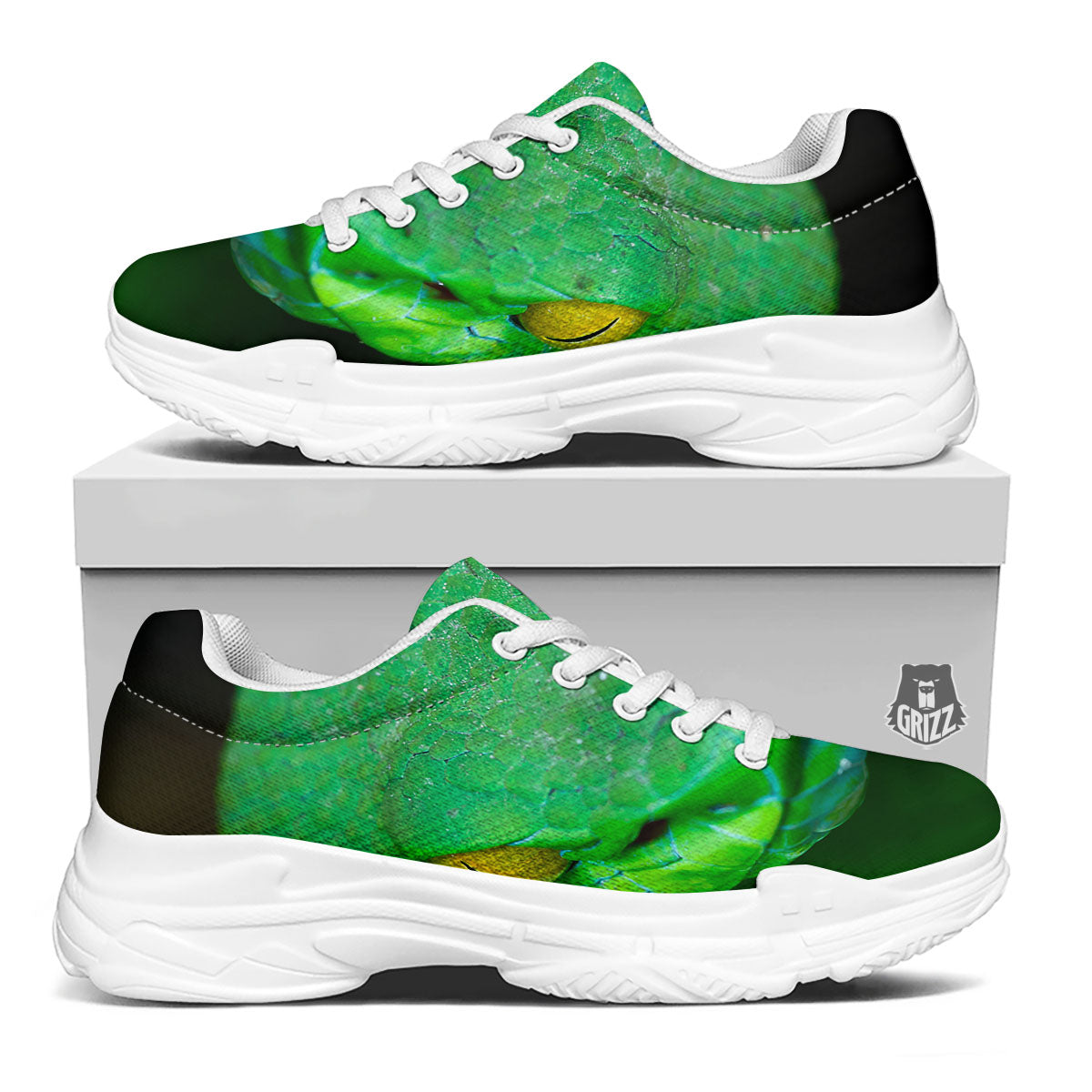 Pit Viper Green Print White Chunky Shoes-grizzshop
