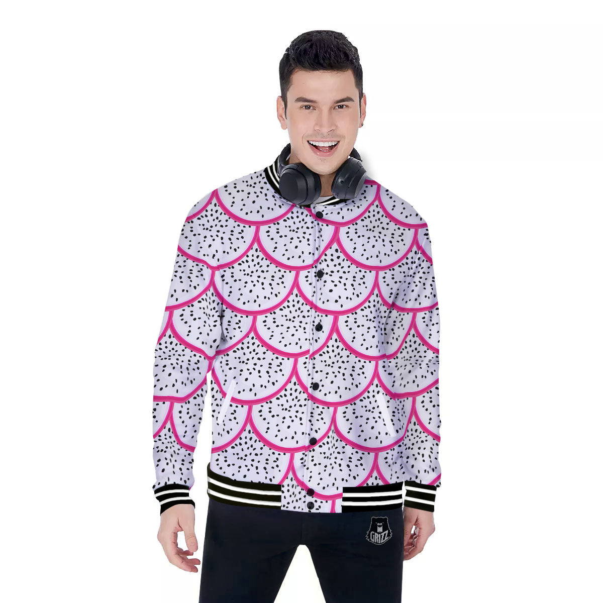 Pitaya Pattern Print Baseball Jacket-grizzshop