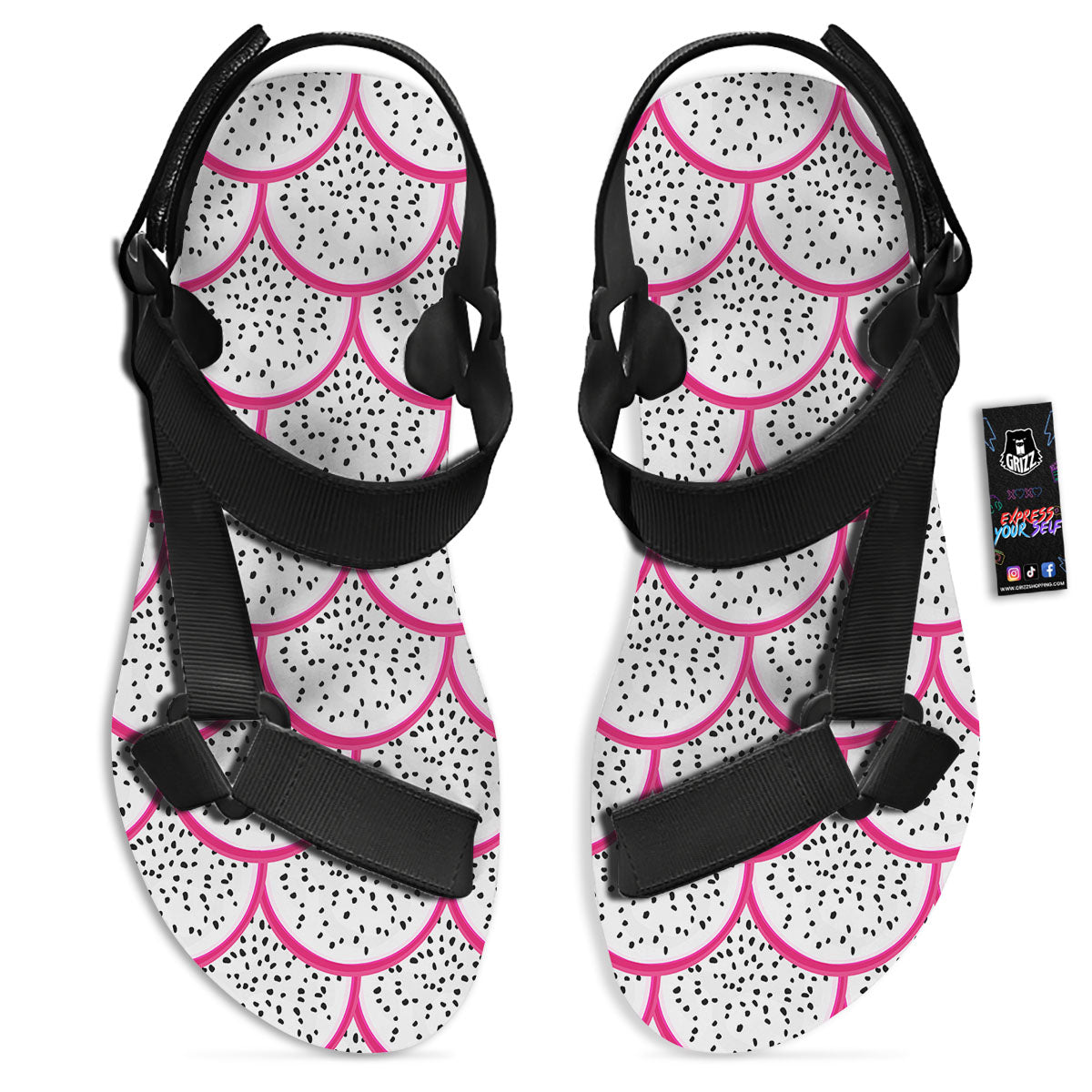 Pitaya Pattern Print Black Open Toe Sandals-grizzshop