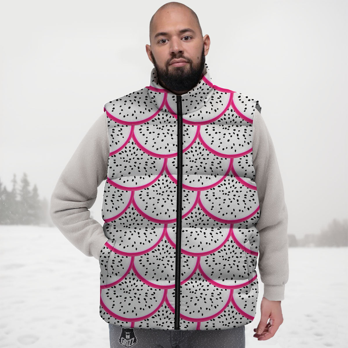 Pitaya Pattern Print Down Vest-grizzshop