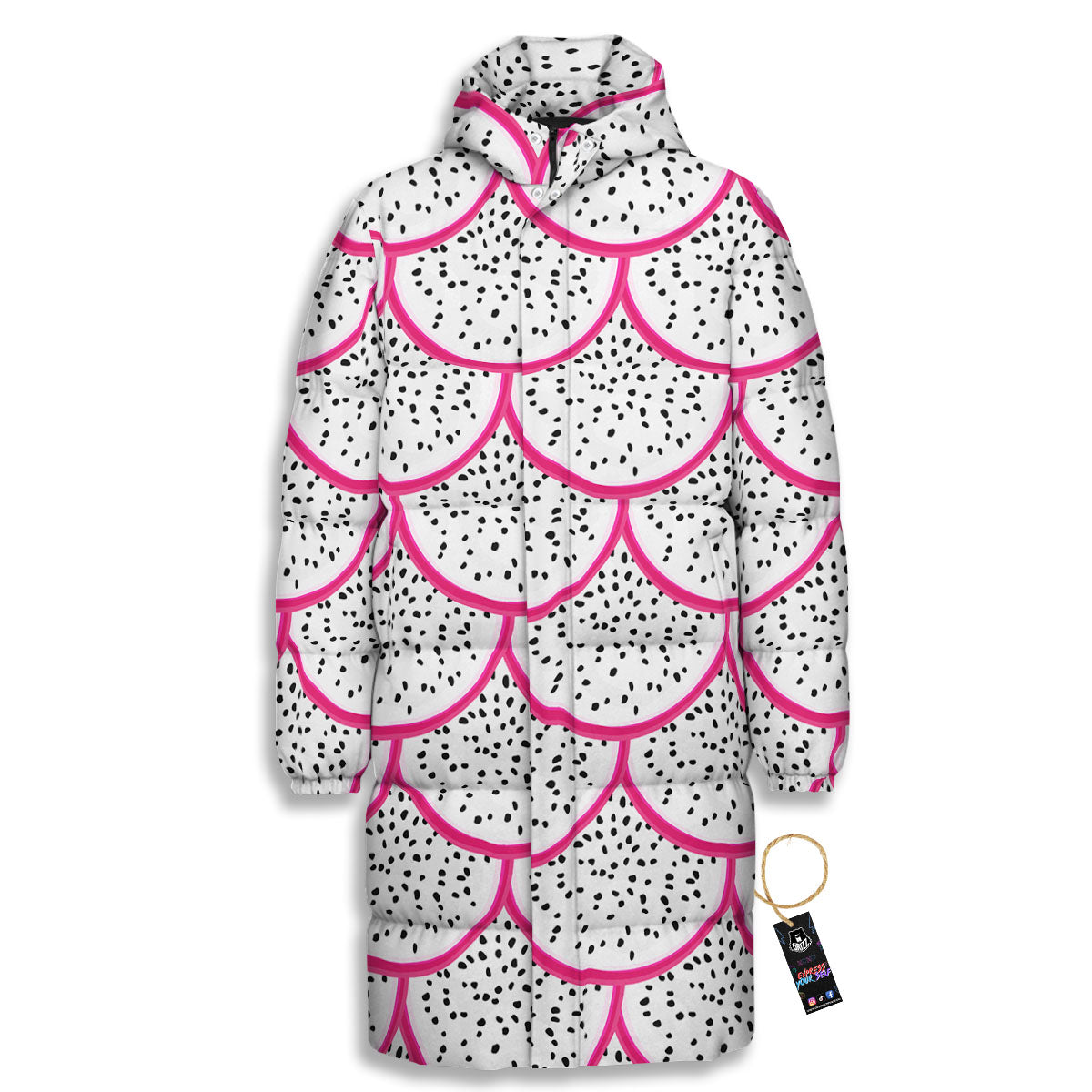 Pitaya Pattern Print Long Down Jacket-grizzshop