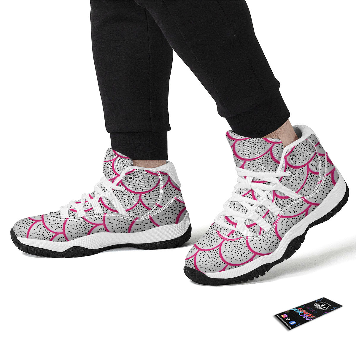 Pitaya Pattern Print White Bball Shoes-grizzshop