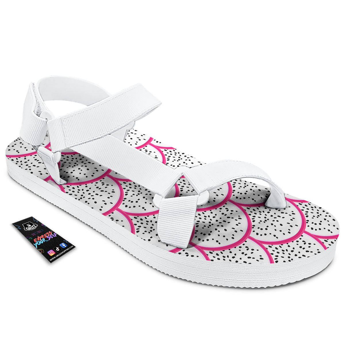 Pitaya Pattern Print White Open Toe Sandals-grizzshop