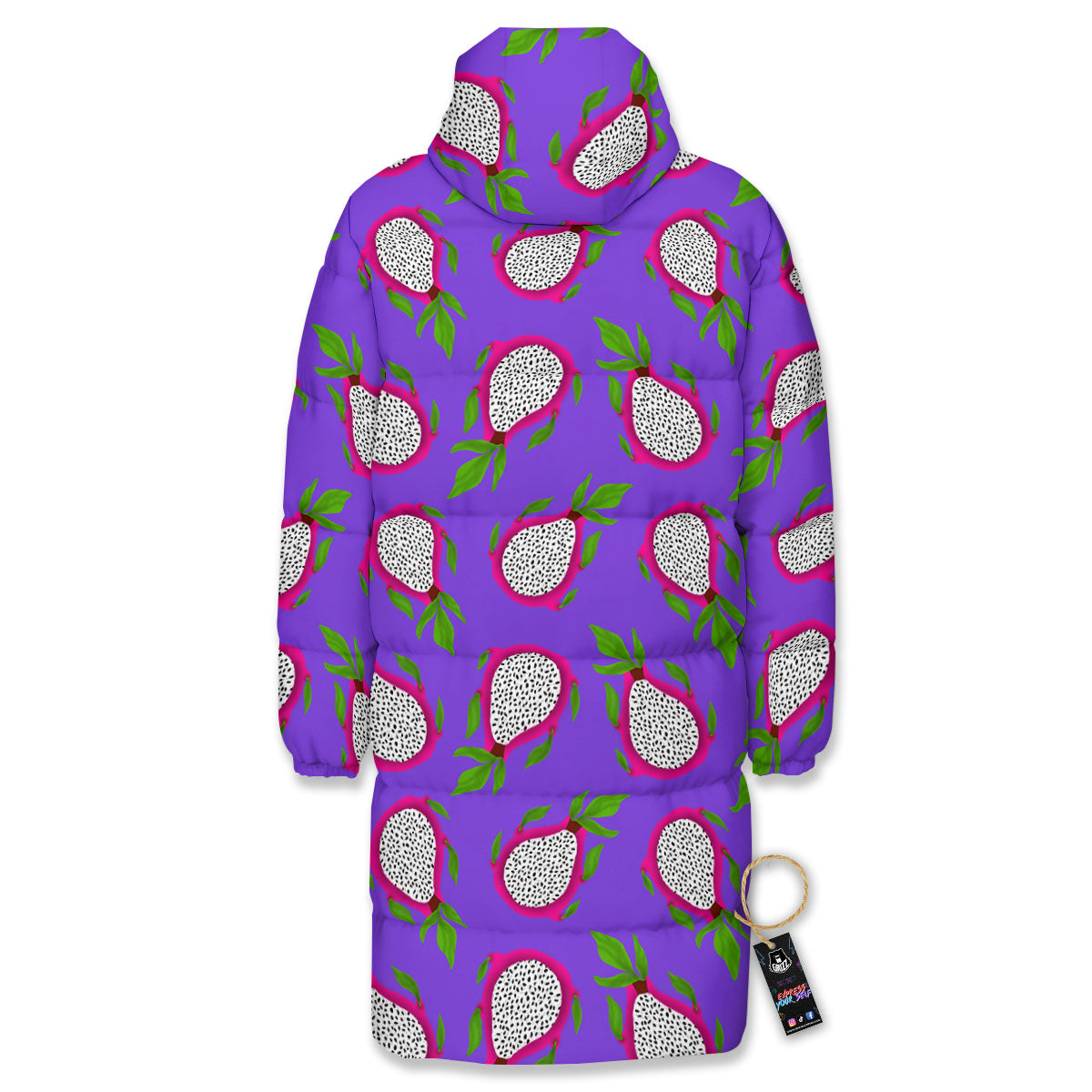 Pitaya Purple Print Pattern Long Down Jacket-grizzshop