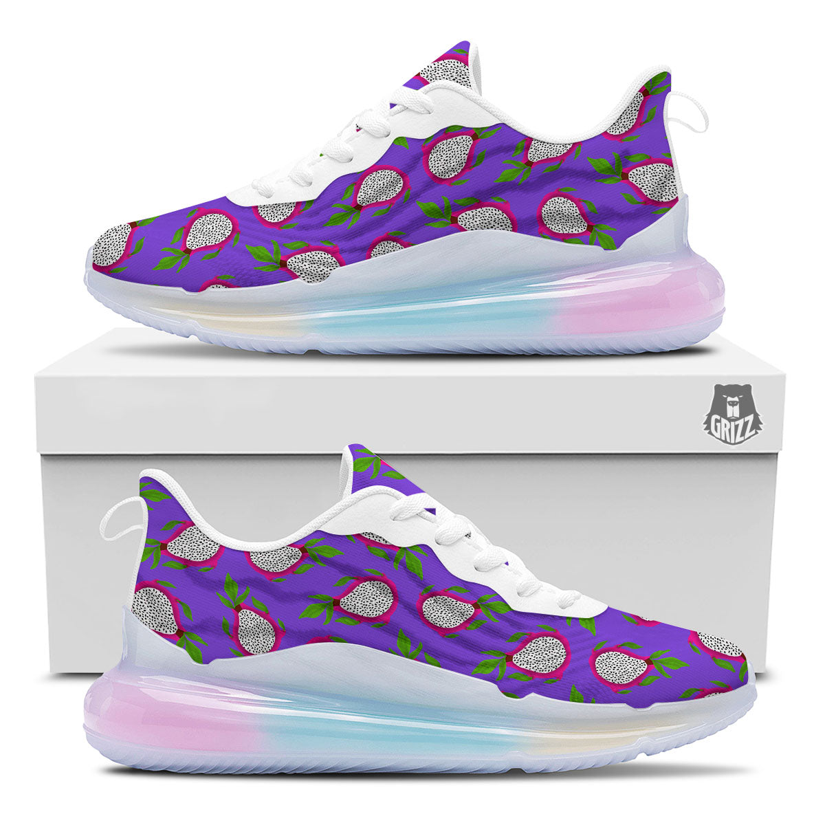Pitaya Purple Print Pattern Running Sneakers-grizzshop