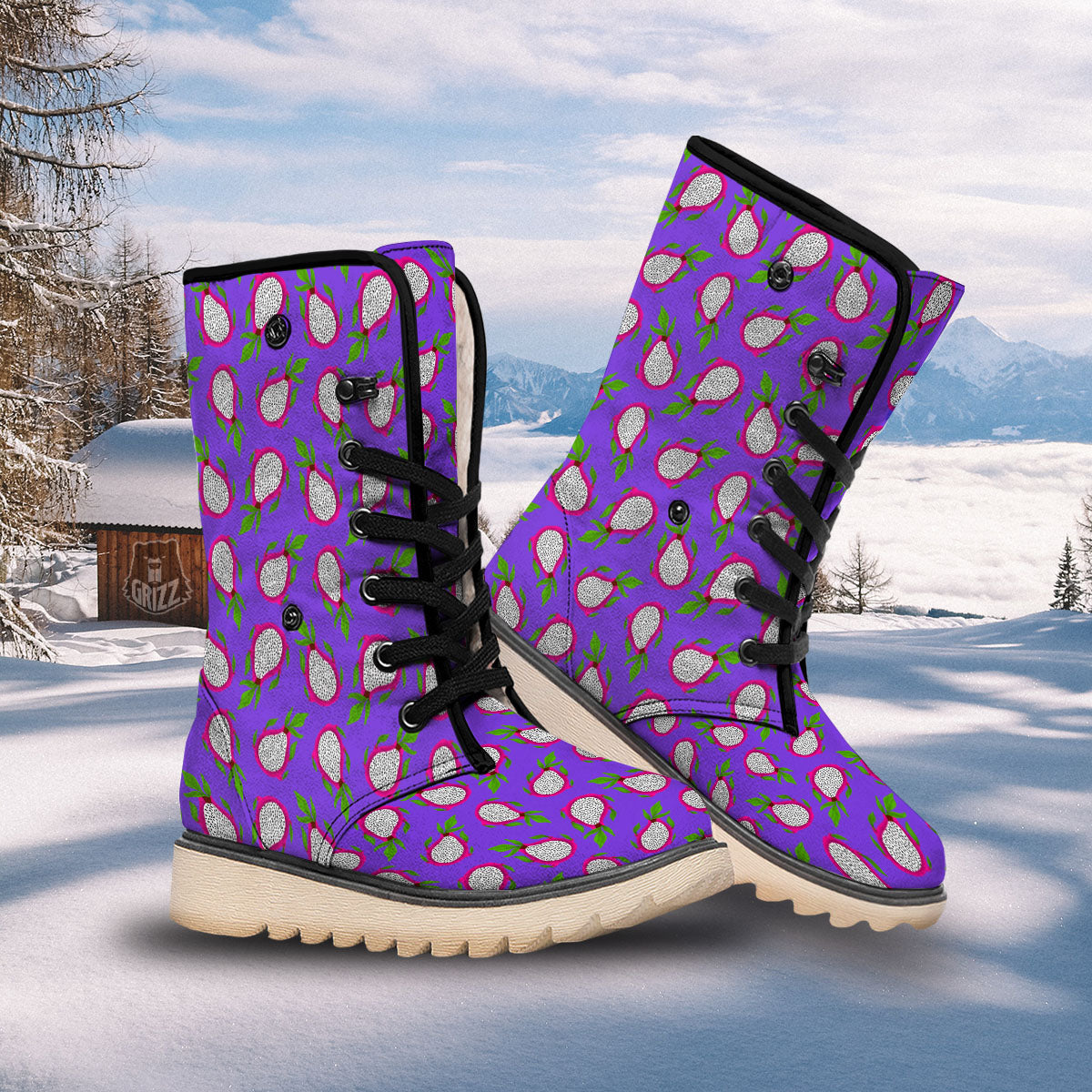 Pitaya Purple Print Pattern Snow Boots-grizzshop