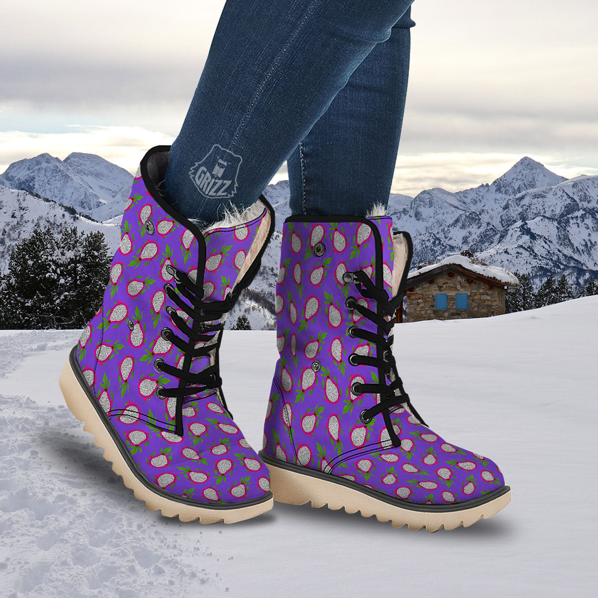 Pitaya Purple Print Pattern Snow Boots-grizzshop