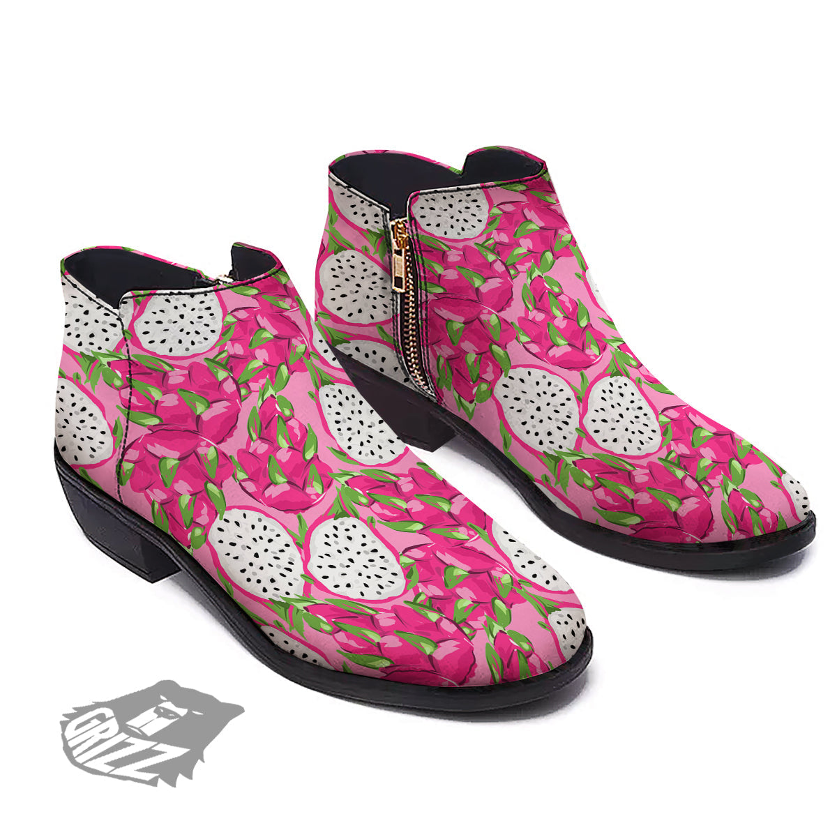 Pitaya Tropical Print Pattern Ankle Boots-grizzshop