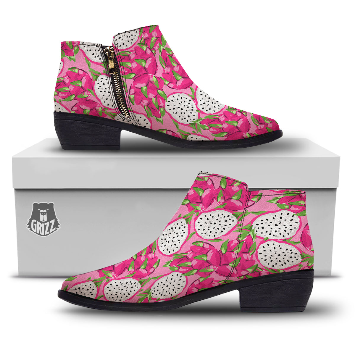 Pitaya Tropical Print Pattern Ankle Boots-grizzshop
