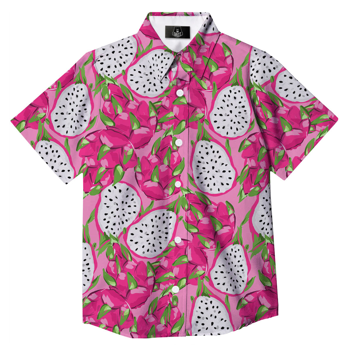 Pitaya Tropical Print Pattern Button Up Shirt-grizzshop