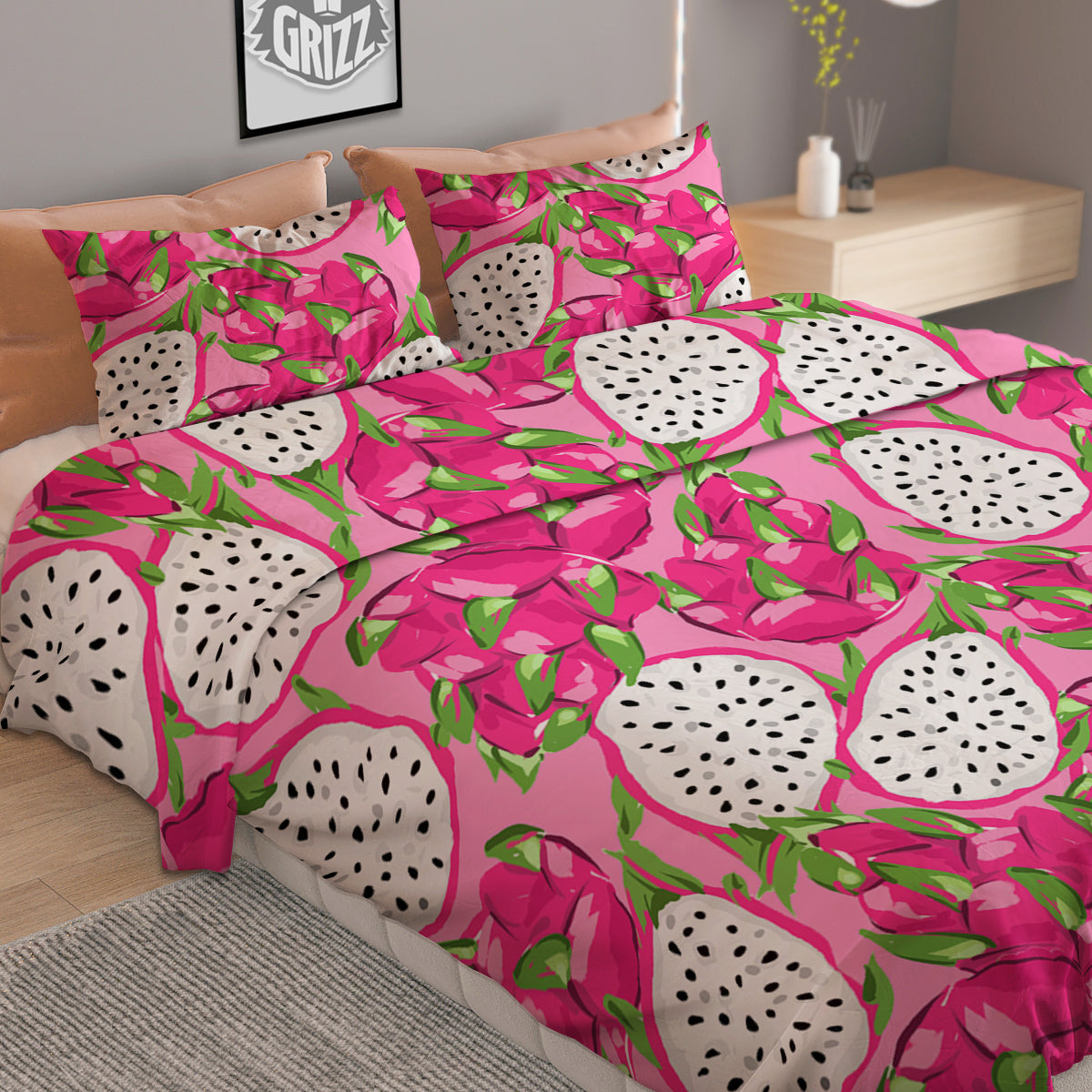 Pitaya Tropical Print Pattern Duvet Cover Bedding Set-grizzshop