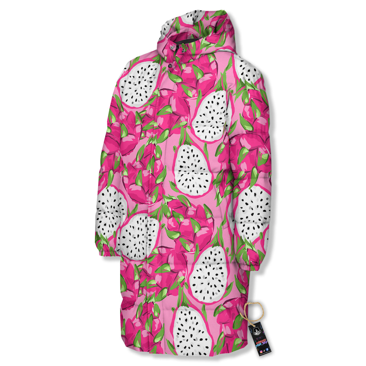 Pitaya Tropical Print Pattern Long Down Jacket-grizzshop