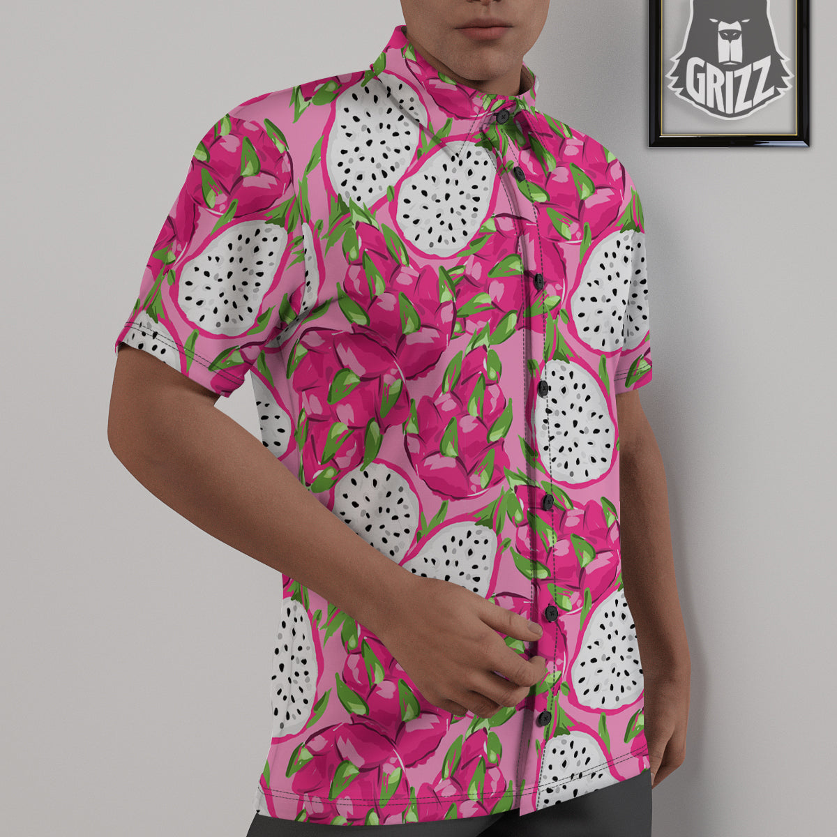 Pitaya Tropical Print Pattern Untucked Shirts-grizzshop