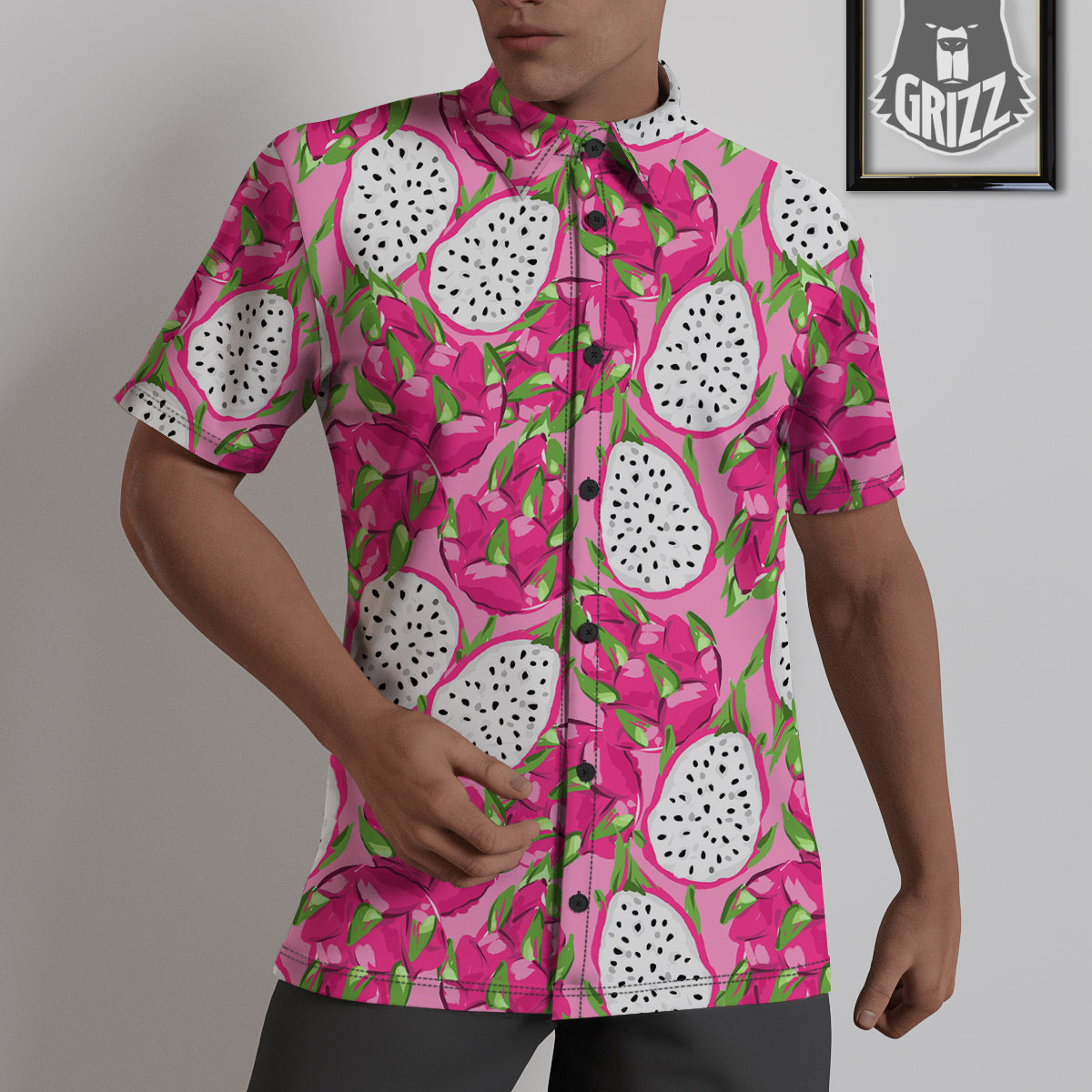 Pitaya Tropical Print Pattern Untucked Shirts-grizzshop