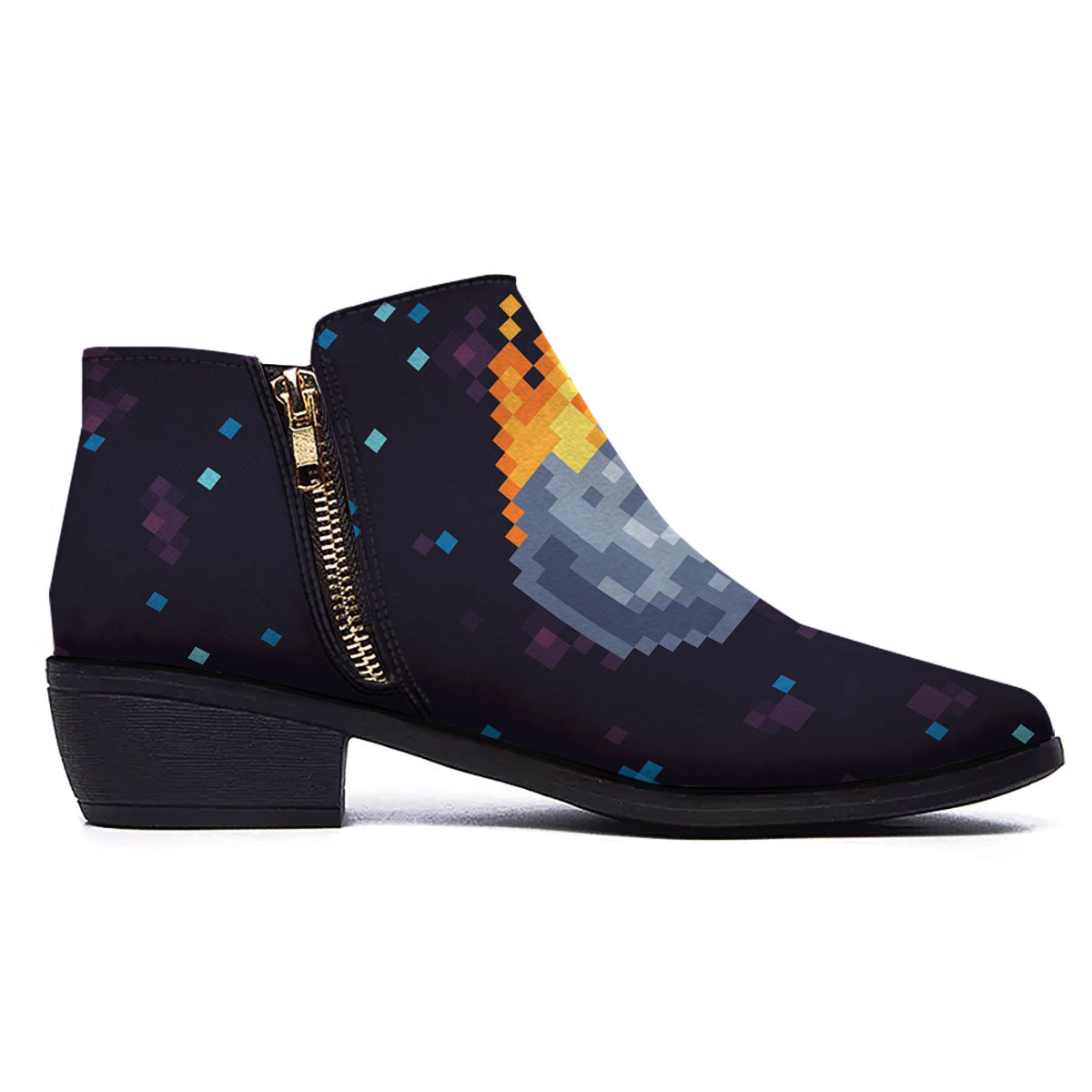 Pixel 8 Bit Meteorite Burnning Print Ankle Boots-grizzshop